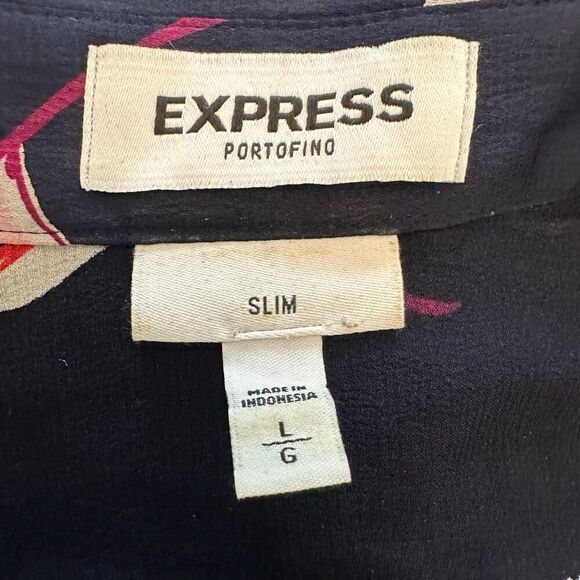 Express Floral Print Button Front Slim Fit Portofino Shirt Size Large - Picture 4 of 4